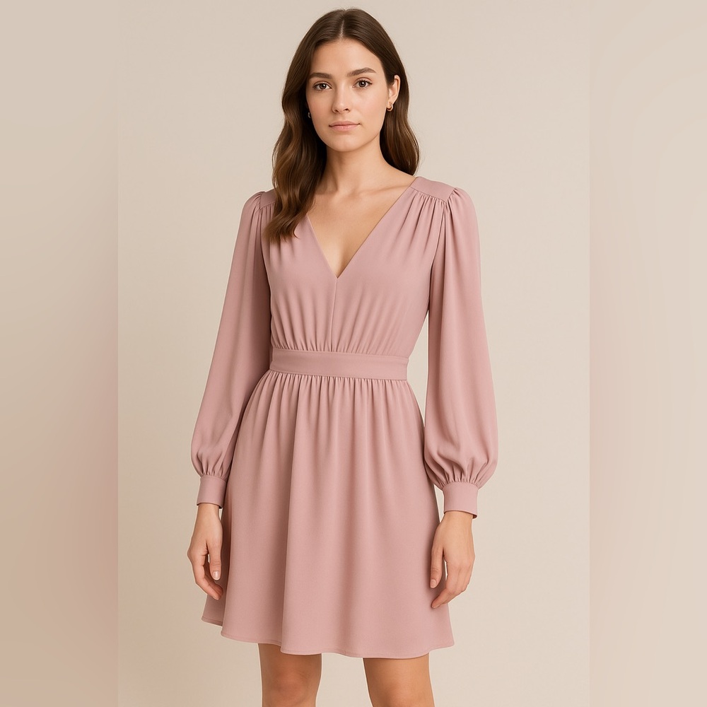 H&M Pink Long Sleeve V-Neck Dress